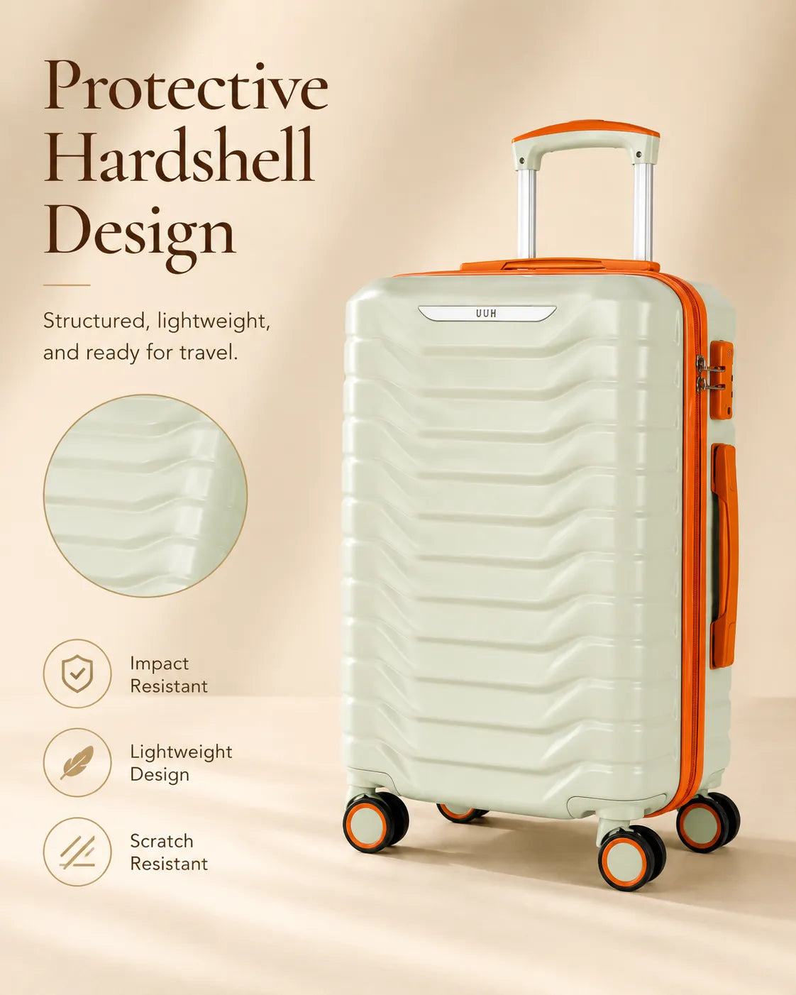 UUH 7 Piece Luggage Set Light Sage Green Hardshell Suitcases
