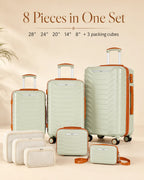 UUH 8 Piece Luggage Set Light Sage Green Hardshell Suitcases