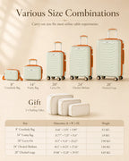 UUH 7 Piece Luggage Set Light Sage Green Hardshell Suitcases