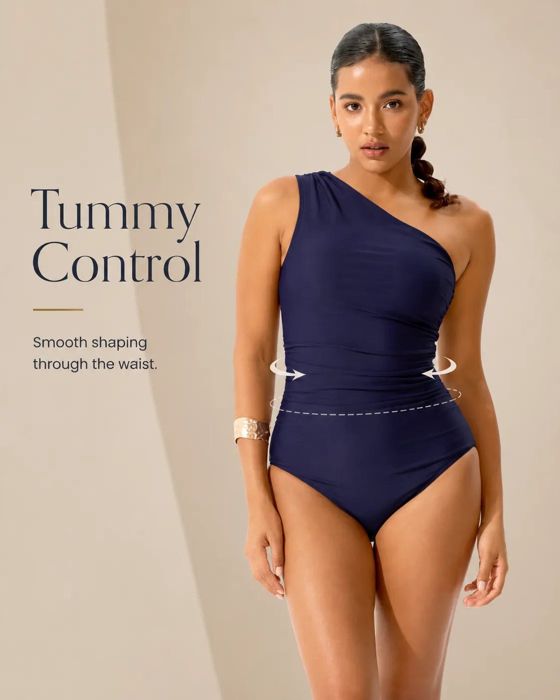 UUH Black Halter One Piece Swimsuit with Tummy Control
