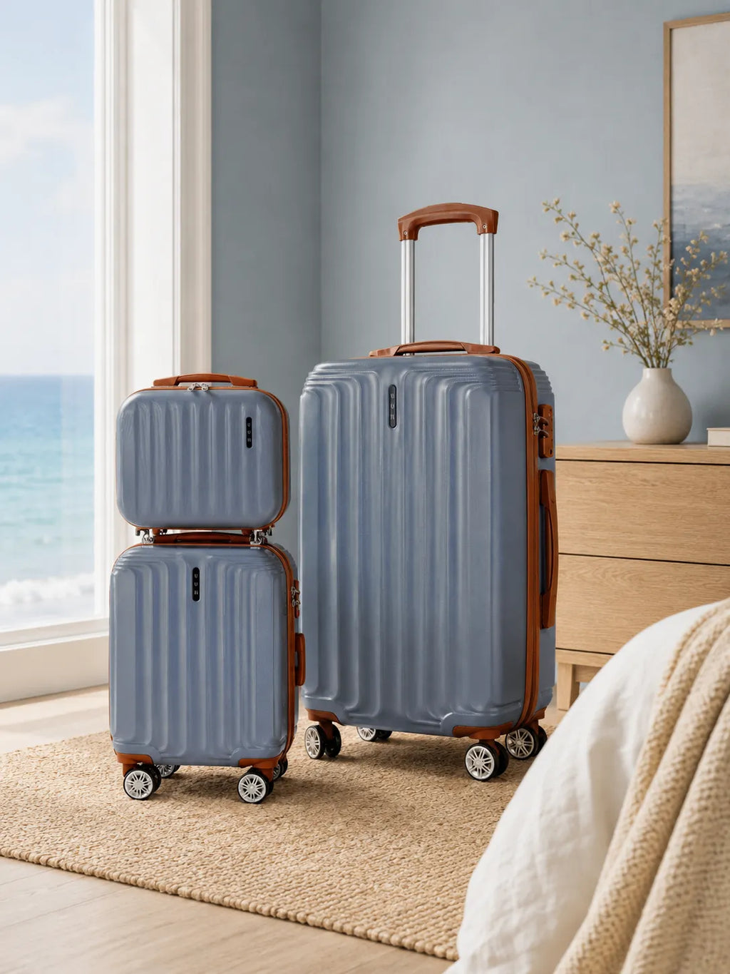 UUH 4 Piece Luggage Set Gray Hardshell Suitcases