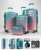 UUH 4 Piece Luggage Set Green Red Gradient Hardshell Suitcases