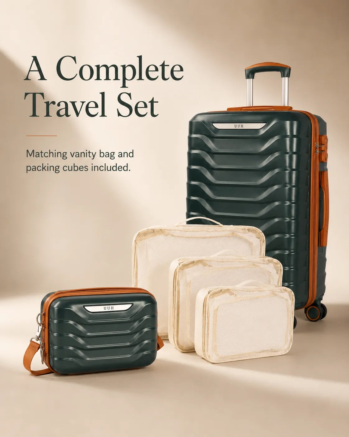UUH 7 Piece Luggage Set Green Hardshell Suitcases