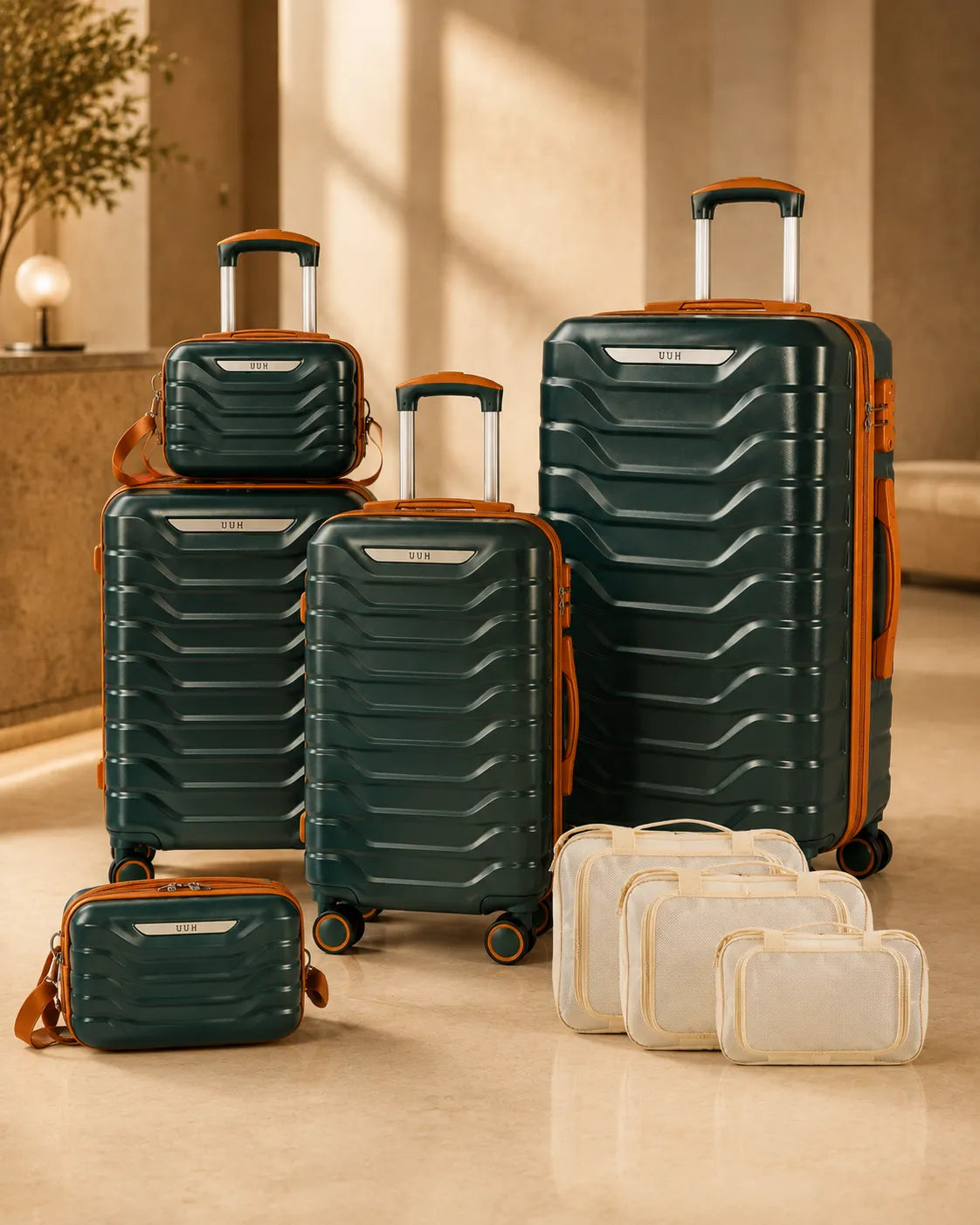 UUH 8 Piece Luggage Set Army Green Hardshell Suitcases