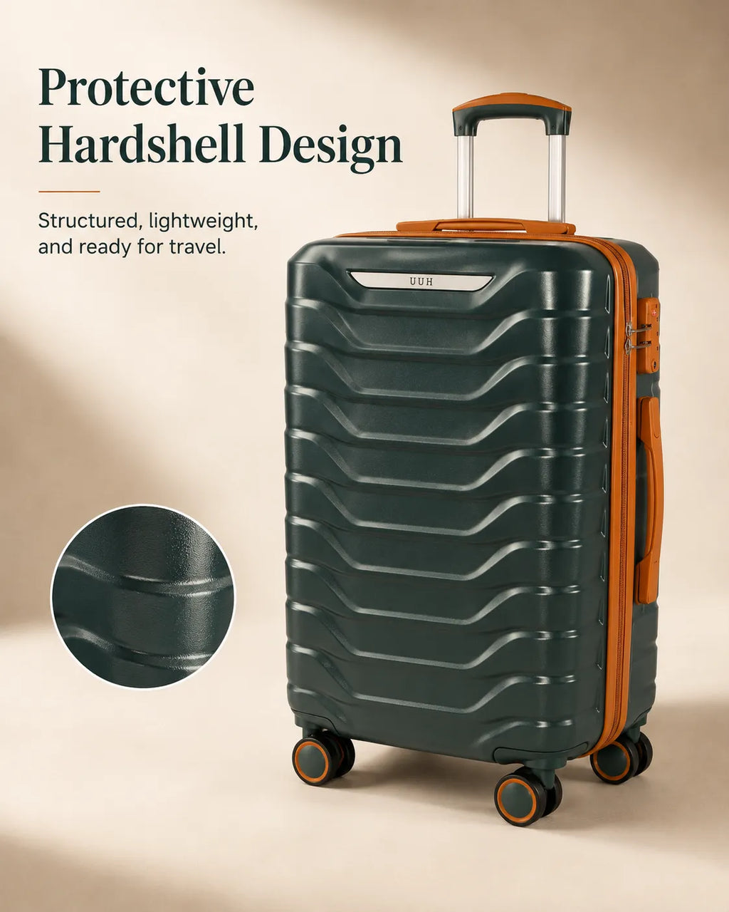 UUH 7 Piece Luggage Set Green Hardshell Suitcases