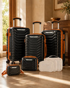 UUH 8 Piece Luggage Set Black Hardshell Suitcases