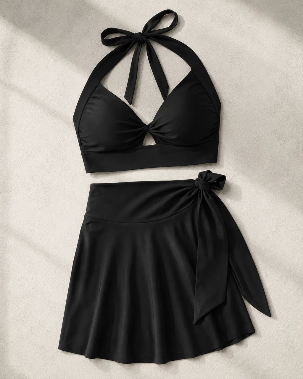 UUH Black Tie-Knot Vest and Skirt Set for Women