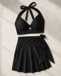 UUH Black Tie-Knot Vest and Skirt Set for Women
