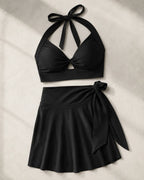 UUH Black Tie-Knot Vest and Skirt Set for Women