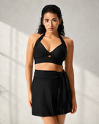UUH Black Tie-Knot Vest and Skirt Set for Women