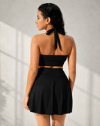 UUH Black Tie-Knot Vest and Skirt Set for Women