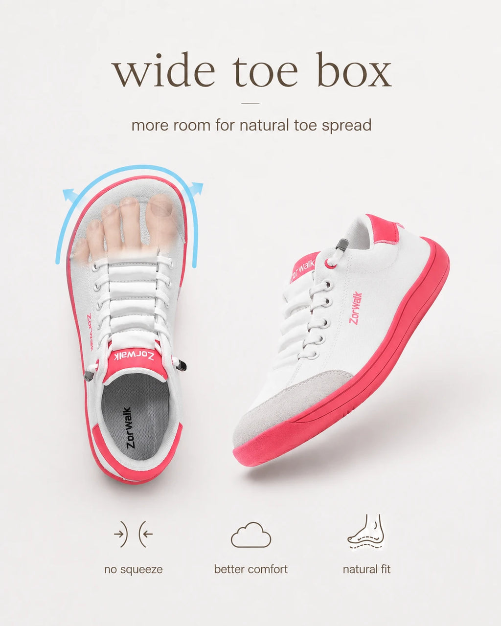 UUH Women's Wide Toe Box Barefoot Sneakers – Zero Drop PU Leather