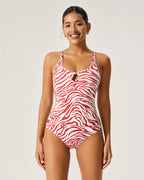 UUH Zebra Print Cutout Backless One Piece Swimsuit for Women