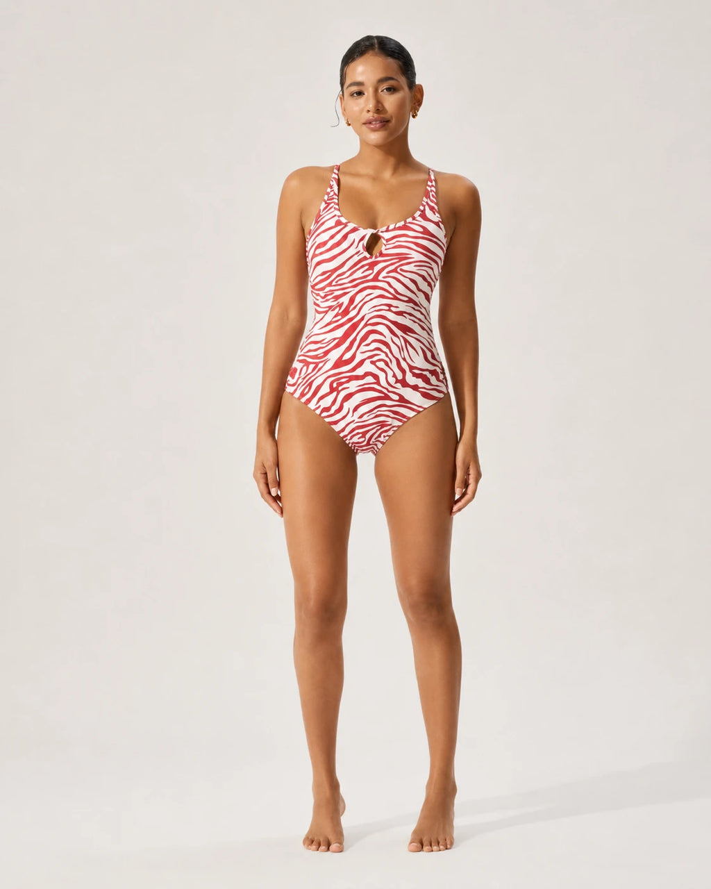 UUH Zebra Print Cutout Backless One Piece Swimsuit for Women