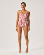 UUH Zebra Print Cutout Backless One Piece Swimsuit for Women