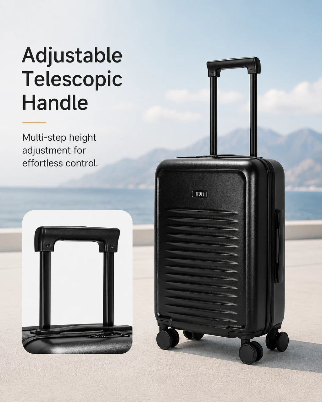 UUH 3 Piece Black Luggage Set ABS Hardshell - UUH OFFICIAL - Luggage Set - UUH OFFICIAL