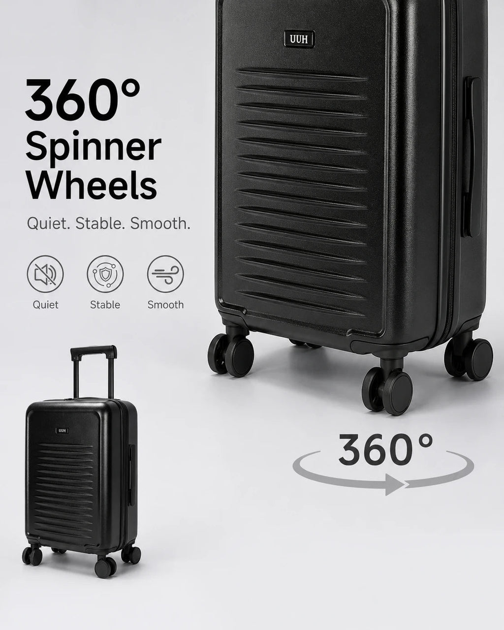 UUH 3 Piece Black Luggage Set ABS Hardshell - UUH OFFICIAL - Luggage Set - UUH OFFICIAL