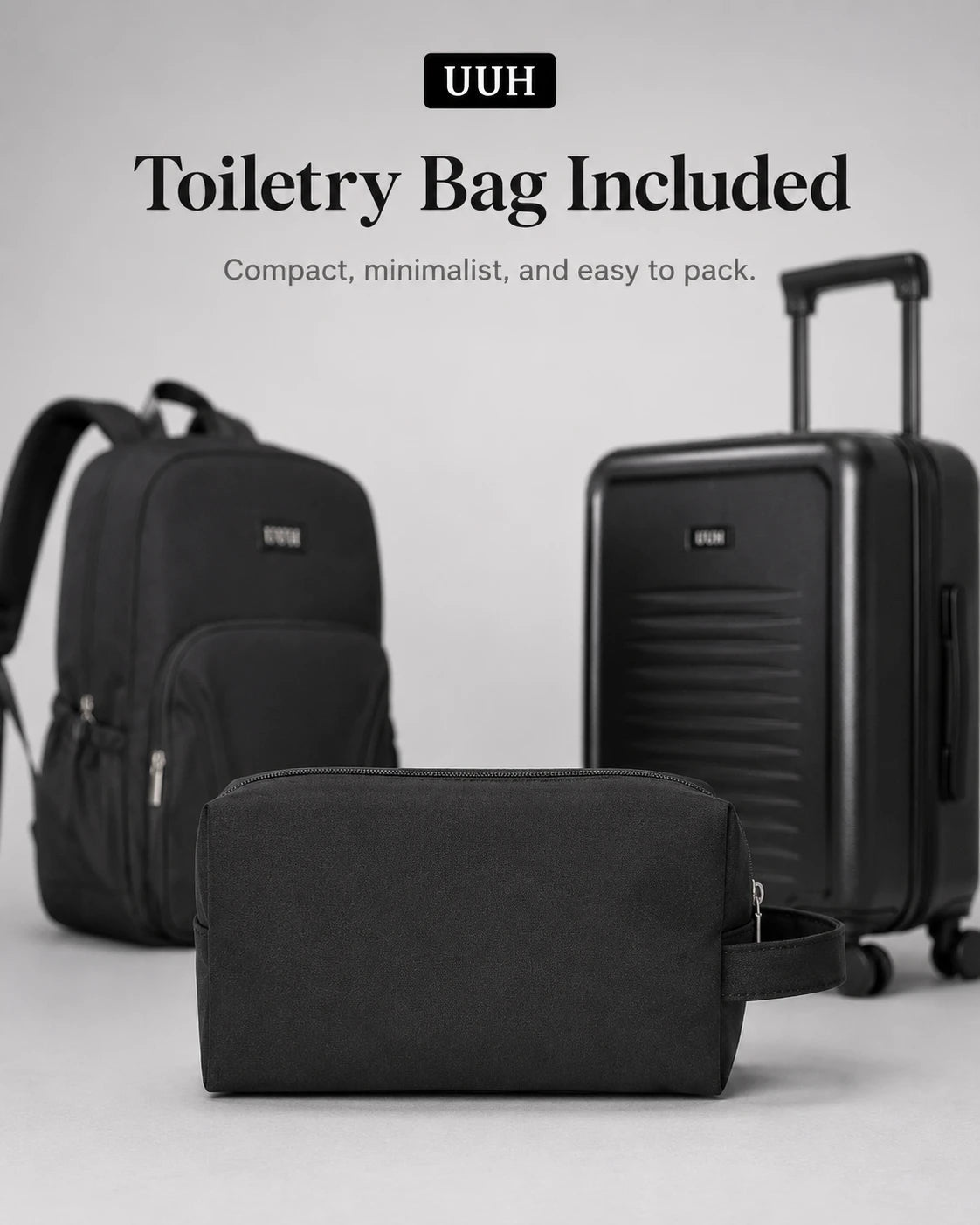 UUH 3 Piece Black Luggage Set ABS Hardshell - UUH OFFICIAL - Luggage Set - UUH OFFICIAL