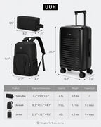 UUH 3 Piece Black Luggage Set ABS Hardshell - UUH OFFICIAL - Luggage Set - UUH OFFICIAL