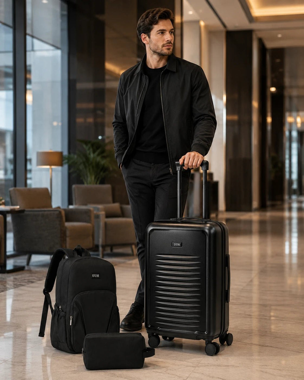 UUH 3 Piece Black Luggage Set ABS Hardshell - UUH OFFICIAL - Luggage Set - UUH OFFICIAL