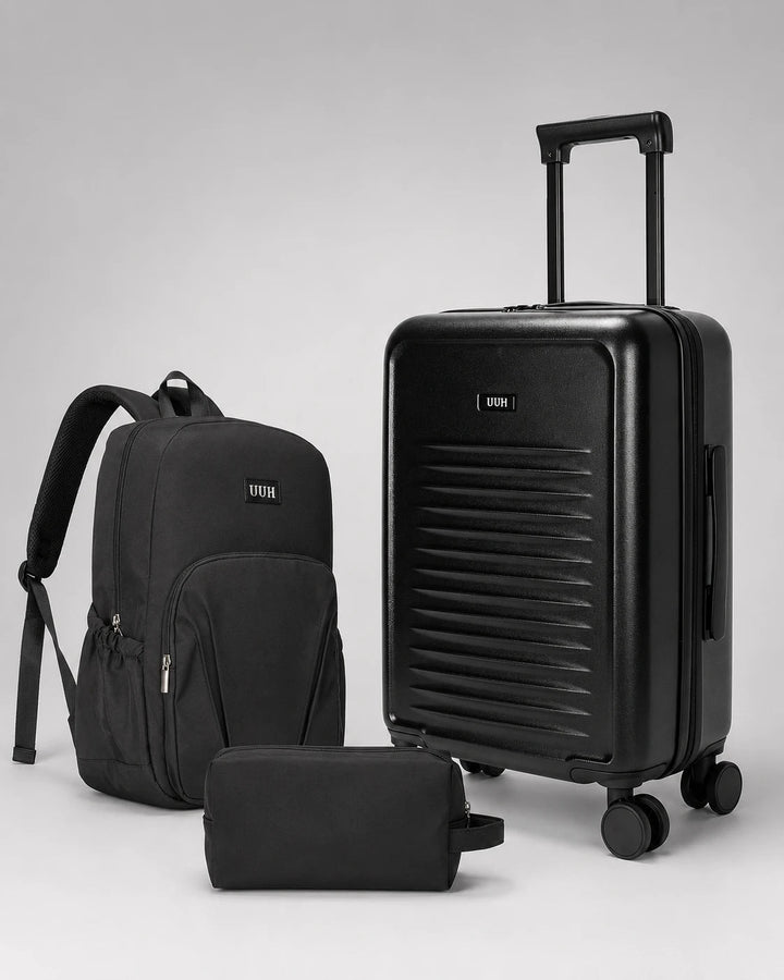 UUH 3 Piece Black Luggage Set ABS Hardshell - UUH OFFICIAL - Luggage Set - UUH OFFICIAL