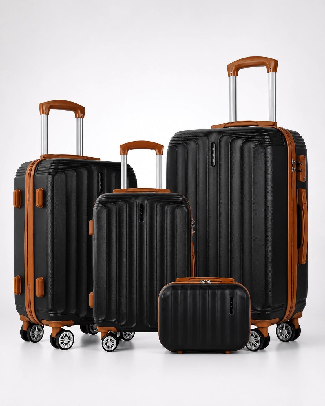 UUH 4 Piece Luggage Set Black Hardshell Suitcases - UUH OFFICIAL - Luggage Set - UUH OFFICIAL