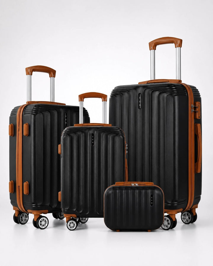 UUH 4 Piece Luggage Set Black Hardshell Suitcases - UUH OFFICIAL - Luggage Set - UUH OFFICIAL