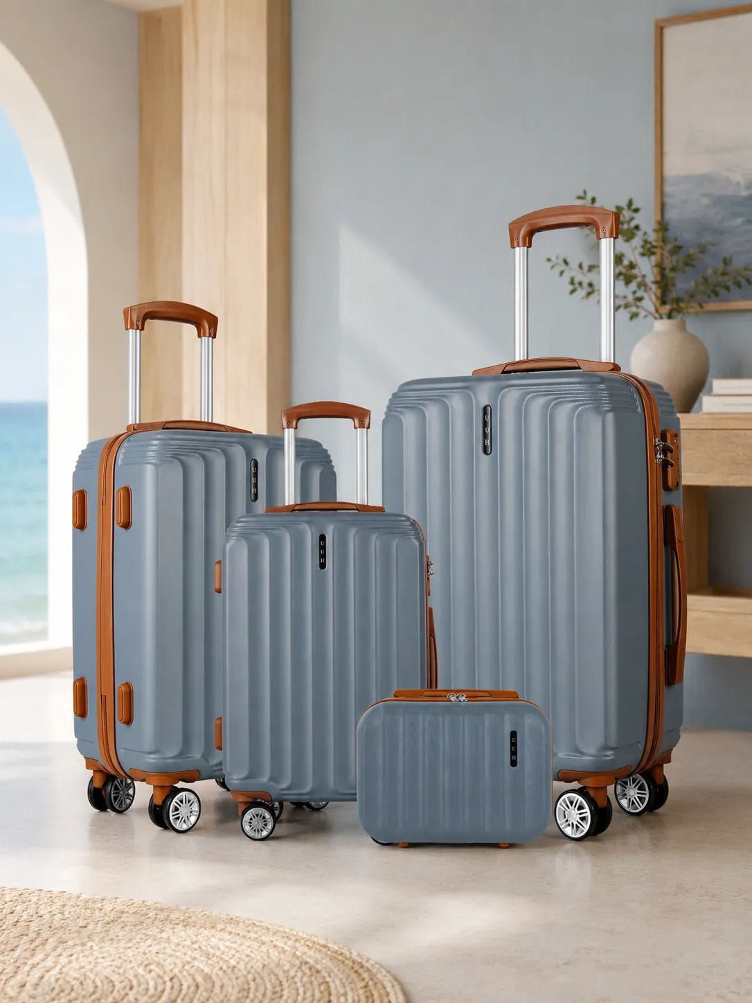 UUH 4 Piece Luggage Set Gray Hardshell Suitcases - UUH OFFICIAL - Luggage Set - UUH OFFICIAL