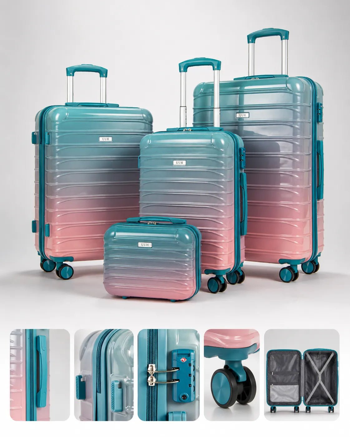UUH 4 Piece Luggage Set Green Red Gradient Hardshell Suitcases - UUH OFFICIAL - Luggage Set - UUH OFFICIAL