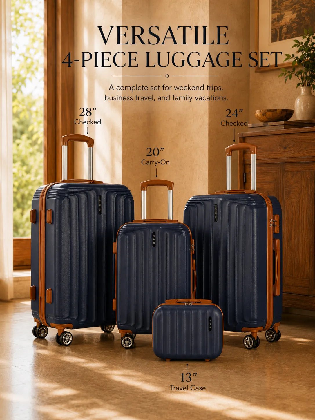 UUH 4 Piece Luggage Set Navy Blue Hardshell Suitcases - UUH OFFICIAL - Luggage Set - UUH OFFICIAL