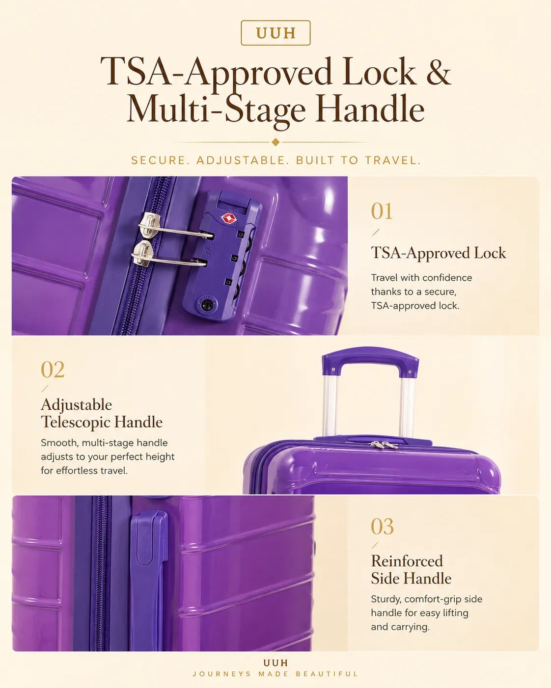 UUH 4 Piece Luggage Set Purple Pink Hardshell Suitcases - UUH OFFICIAL - Luggage Set - UUH OFFICIAL