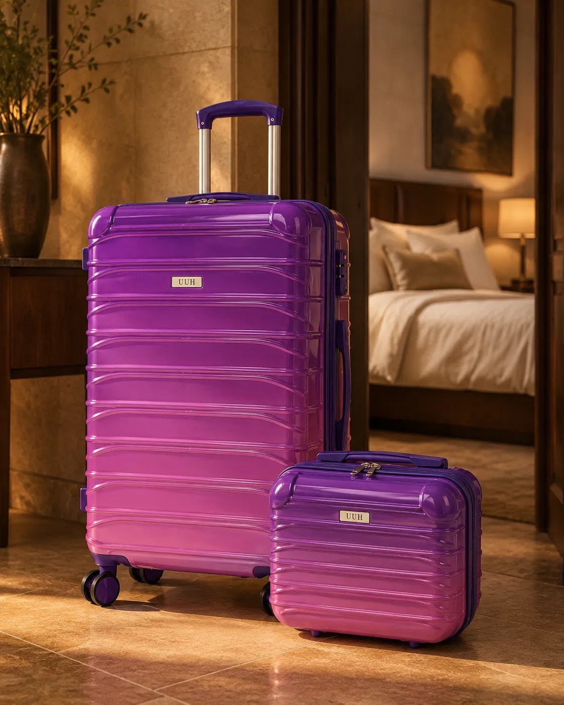 UUH 4 Piece Luggage Set Purple Pink Hardshell Suitcases - UUH OFFICIAL - Luggage Set - UUH OFFICIAL