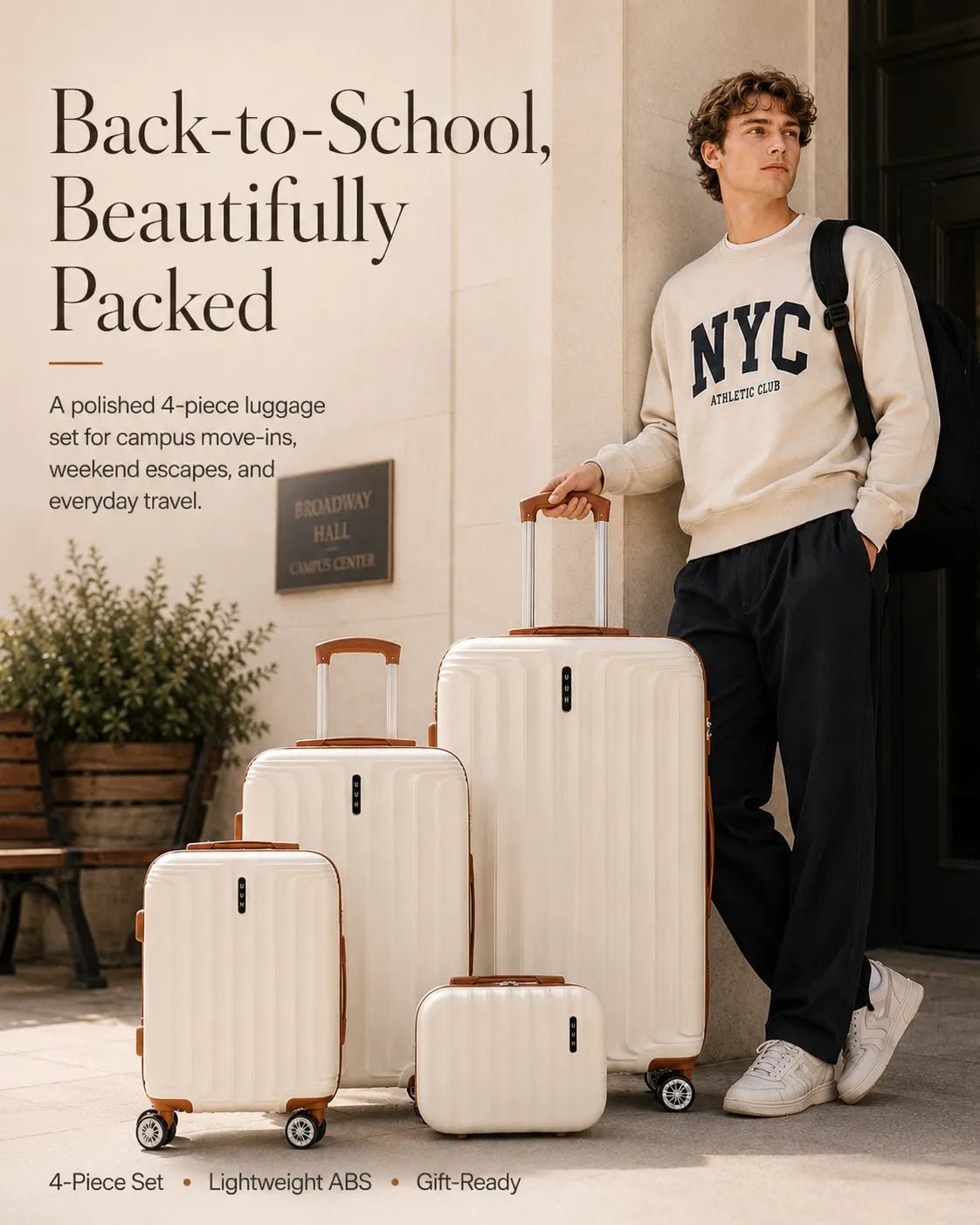 UUH 4 Piece Luggage Set White Hardshell Suitcases - UUH OFFICIAL - Luggage Set - UUH OFFICIAL