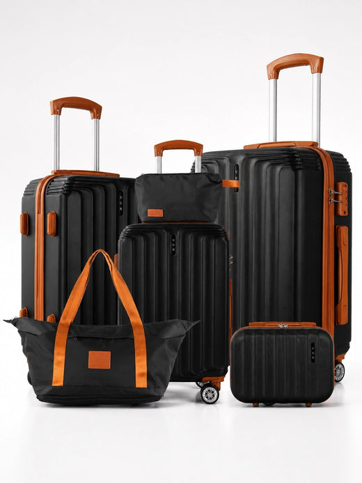 UUH 6 Piece Luggage Set Black Hardshell Suitcases - UUH OFFICIAL - Luggage Set - UUH OFFICIAL