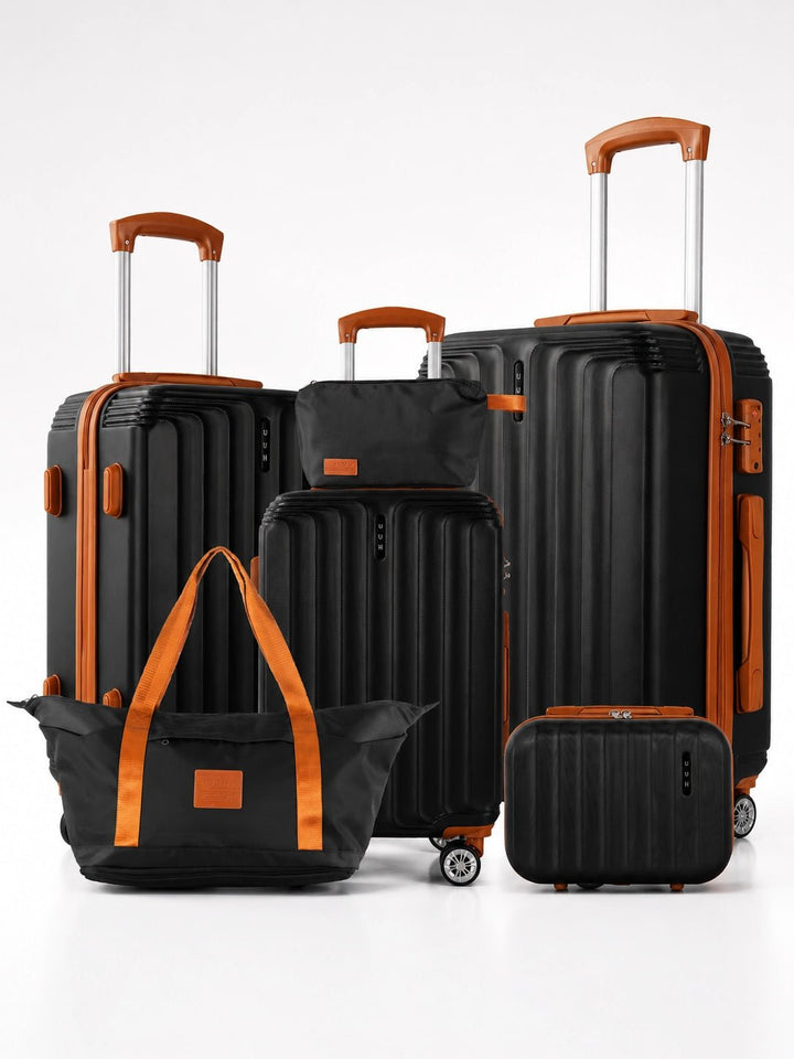 UUH 6 Piece Luggage Set Black Hardshell Suitcases - UUH OFFICIAL - Luggage Set - UUH OFFICIAL
