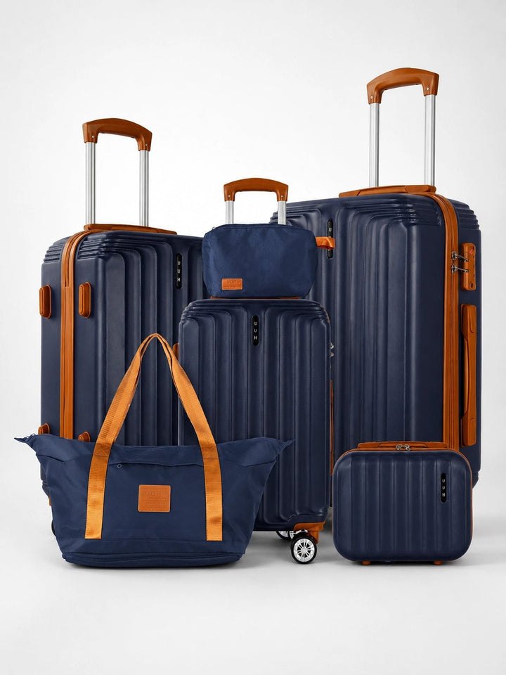 UUH 6 Piece Luggage Set Navy Blue Hardshell Suitcases - UUH OFFICIAL - Luggage Set - UUH OFFICIAL