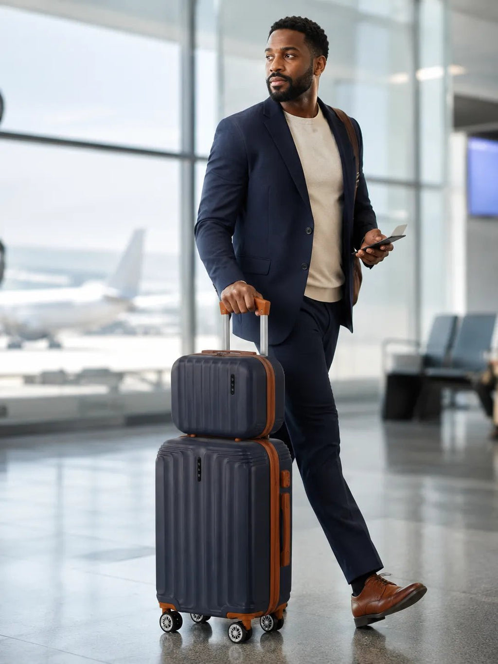 UUH 6 Piece Luggage Set Navy Blue Hardshell Suitcases - UUH OFFICIAL - Luggage Set - UUH OFFICIAL