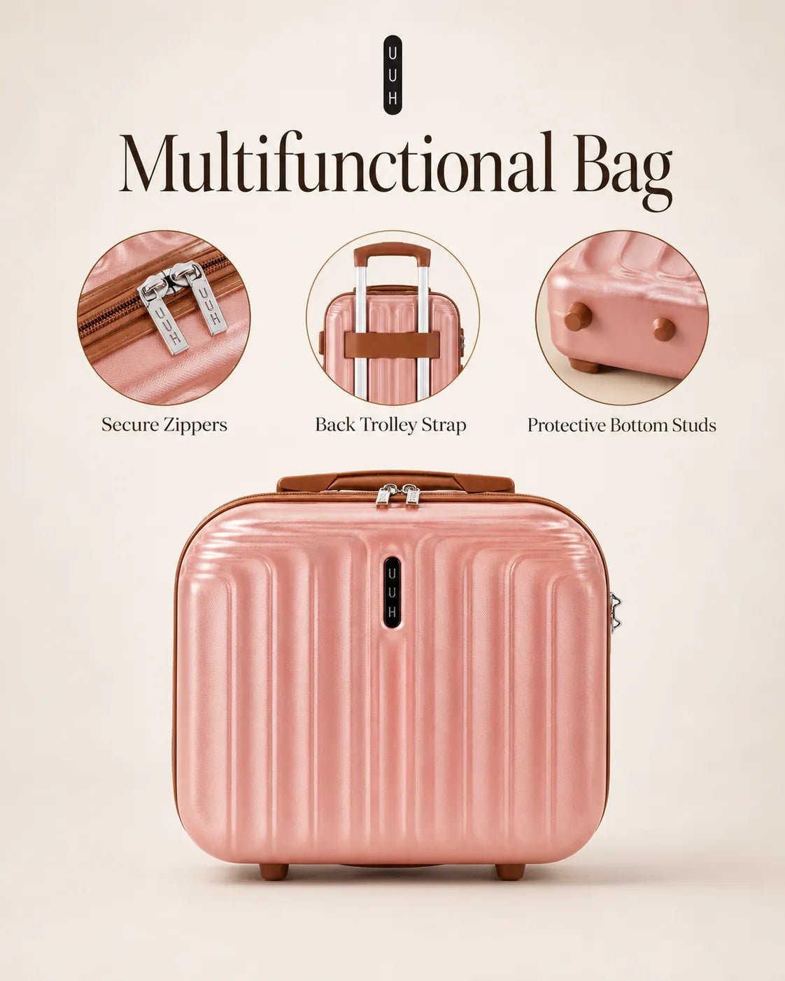 UUH 6 Piece Luggage Set Rose Gold Hardshell Suitcases - UUH OFFICIAL - Luggage Set - UUH OFFICIAL