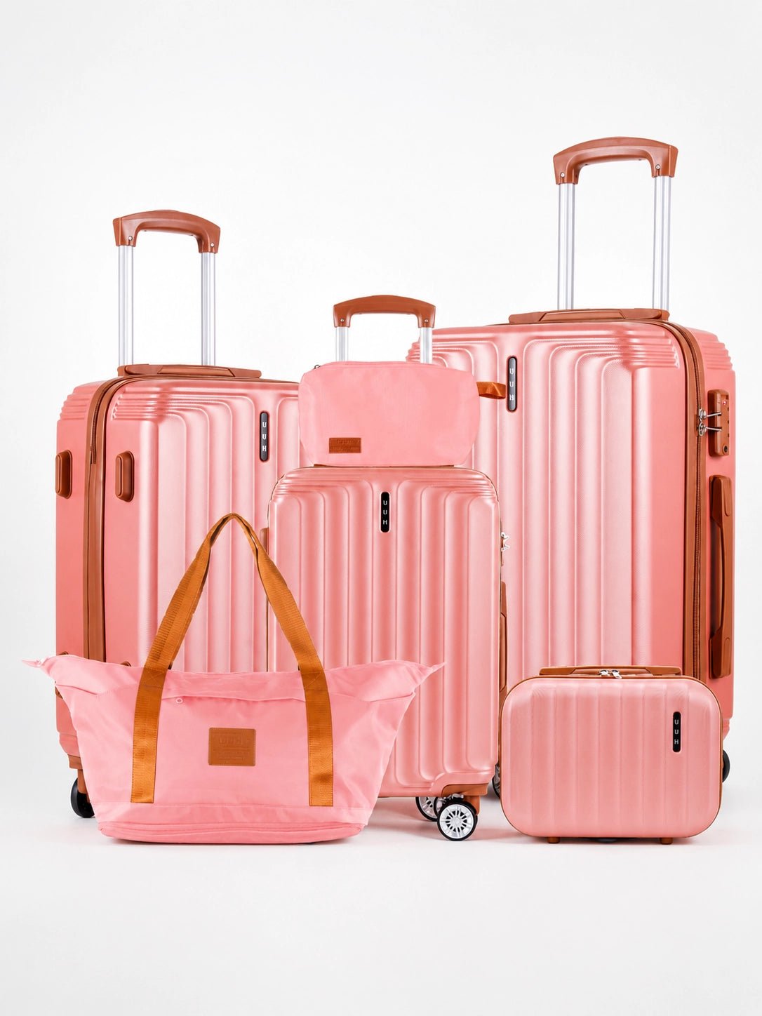 UUH 6 Piece Luggage Set Rose Gold Hardshell Suitcases - UUH OFFICIAL - Luggage Set - UUH OFFICIAL