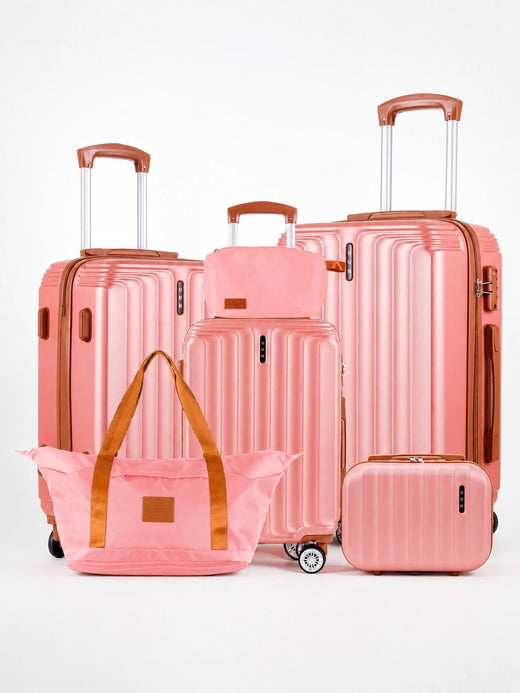 UUH 6 Piece Luggage Set Rose Gold Hardshell Suitcases - UUH OFFICIAL - Luggage Set - UUH OFFICIAL