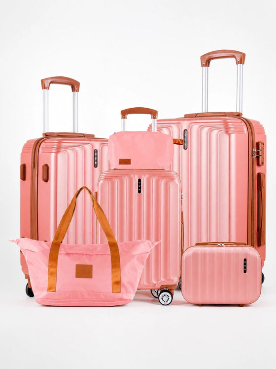 UUH 6 Piece Luggage Set Rose Gold Hardshell Suitcases