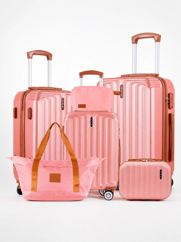 UUH 6 Piece Luggage Set Rose Gold Hardshell Suitcases - UUH OFFICIAL - Luggage Set - UUH OFFICIAL
