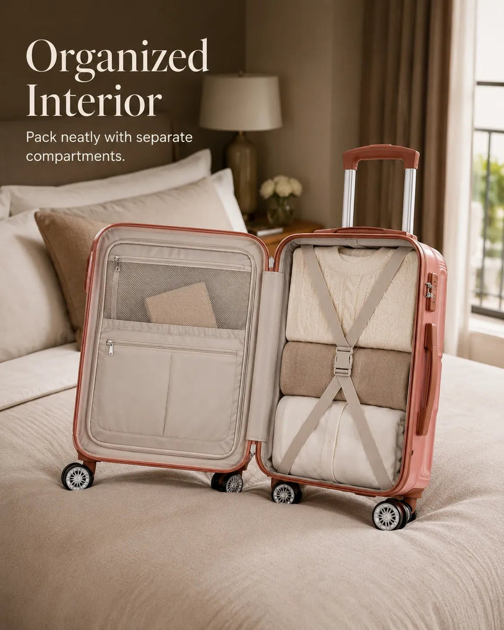 UUH 6 Piece Luggage Set Rose Gold Hardshell Suitcases - UUH OFFICIAL - Luggage Set - UUH OFFICIAL