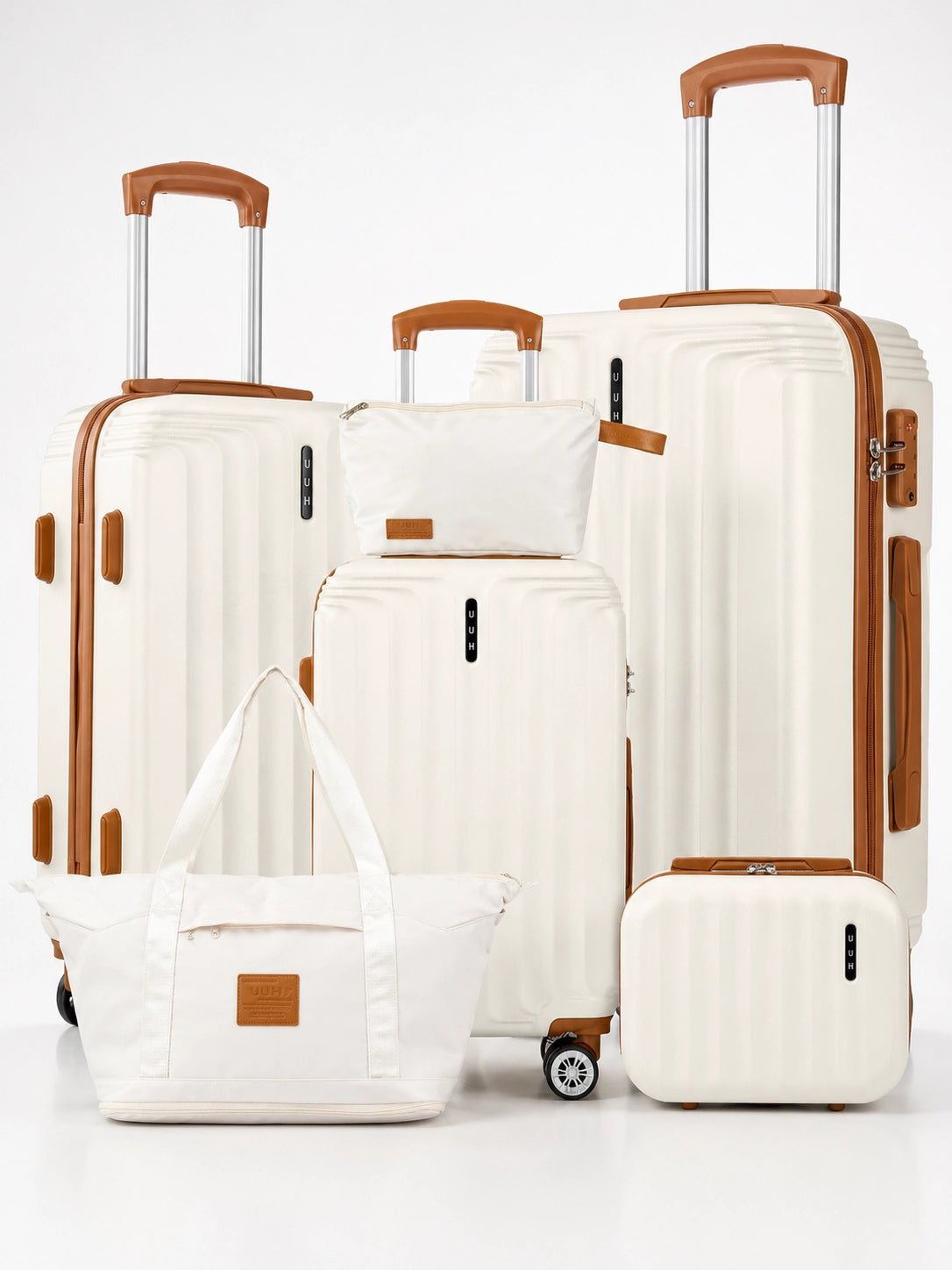 UUH 6 Piece Luggage Set White Hardshell Suitcases - UUH OFFICIAL - Luggage Set - UUH OFFICIAL