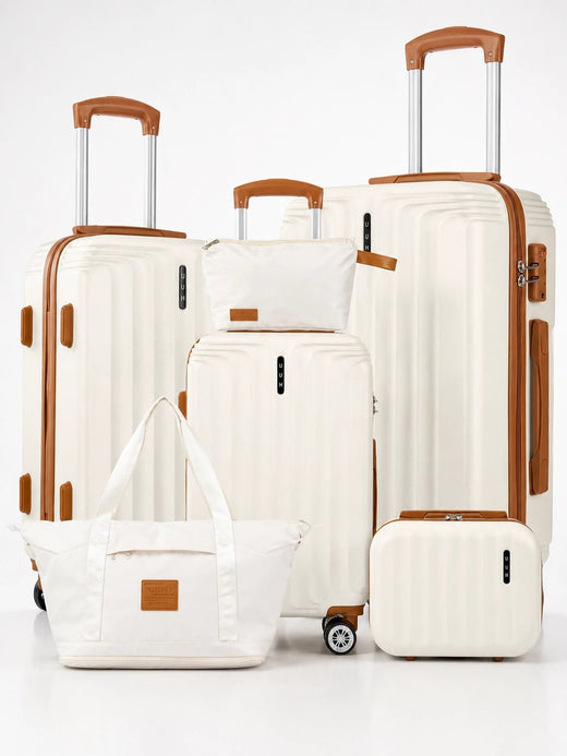 UUH 6 Piece Luggage Set White Hardshell Suitcases - UUH OFFICIAL - Luggage Set - UUH OFFICIAL