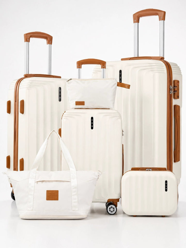 UUH 6 Piece Luggage Set White Hardshell Suitcases - UUH OFFICIAL - Luggage Set - UUH OFFICIAL