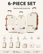 UUH 6 Piece Luggage Set White Hardshell Suitcases - UUH OFFICIAL - Luggage Set - UUH OFFICIAL