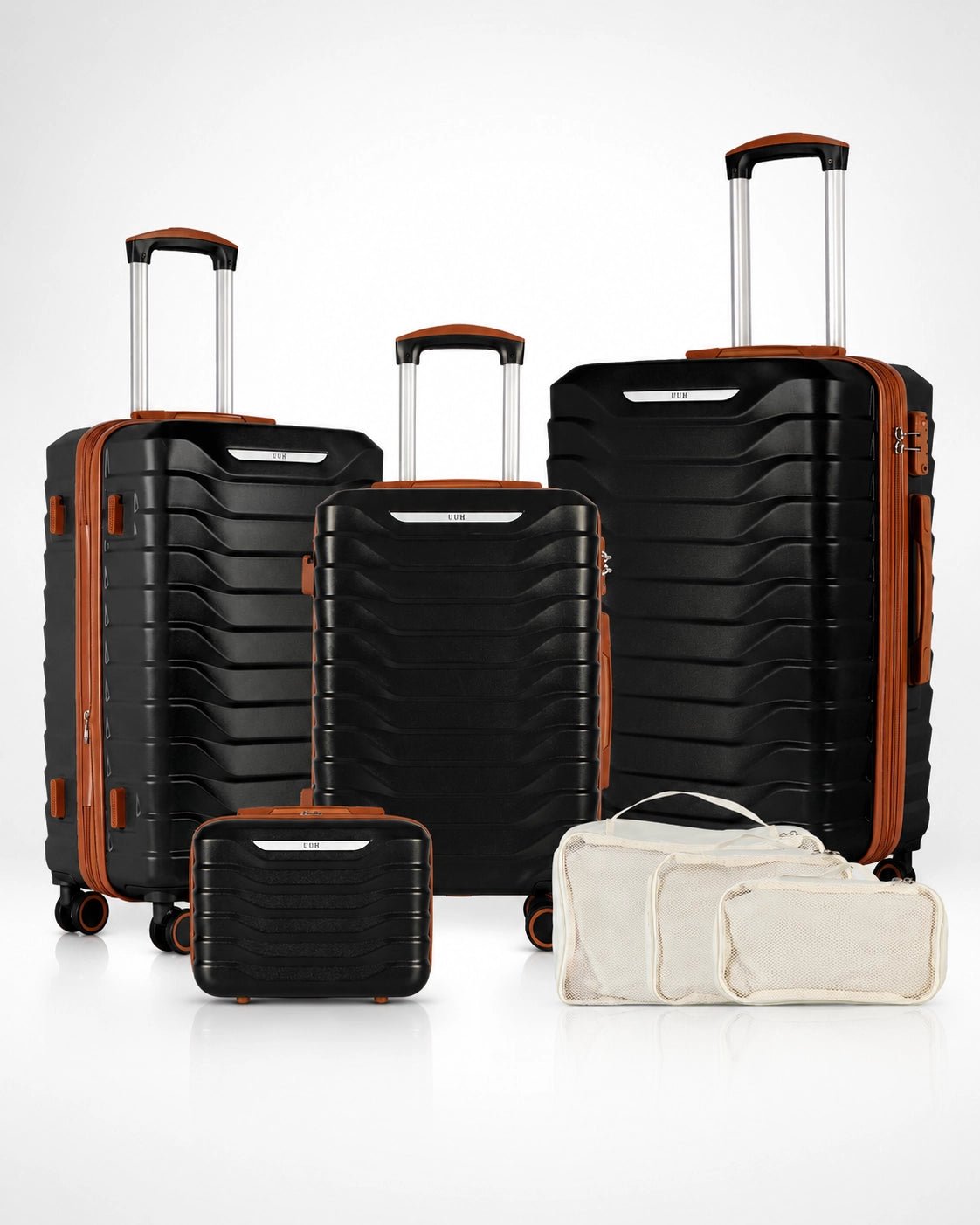 UUH 7 Piece Luggage Set Black Hardshell Suitcases - UUH OFFICIAL - Luggage Set - UUH OFFICIAL