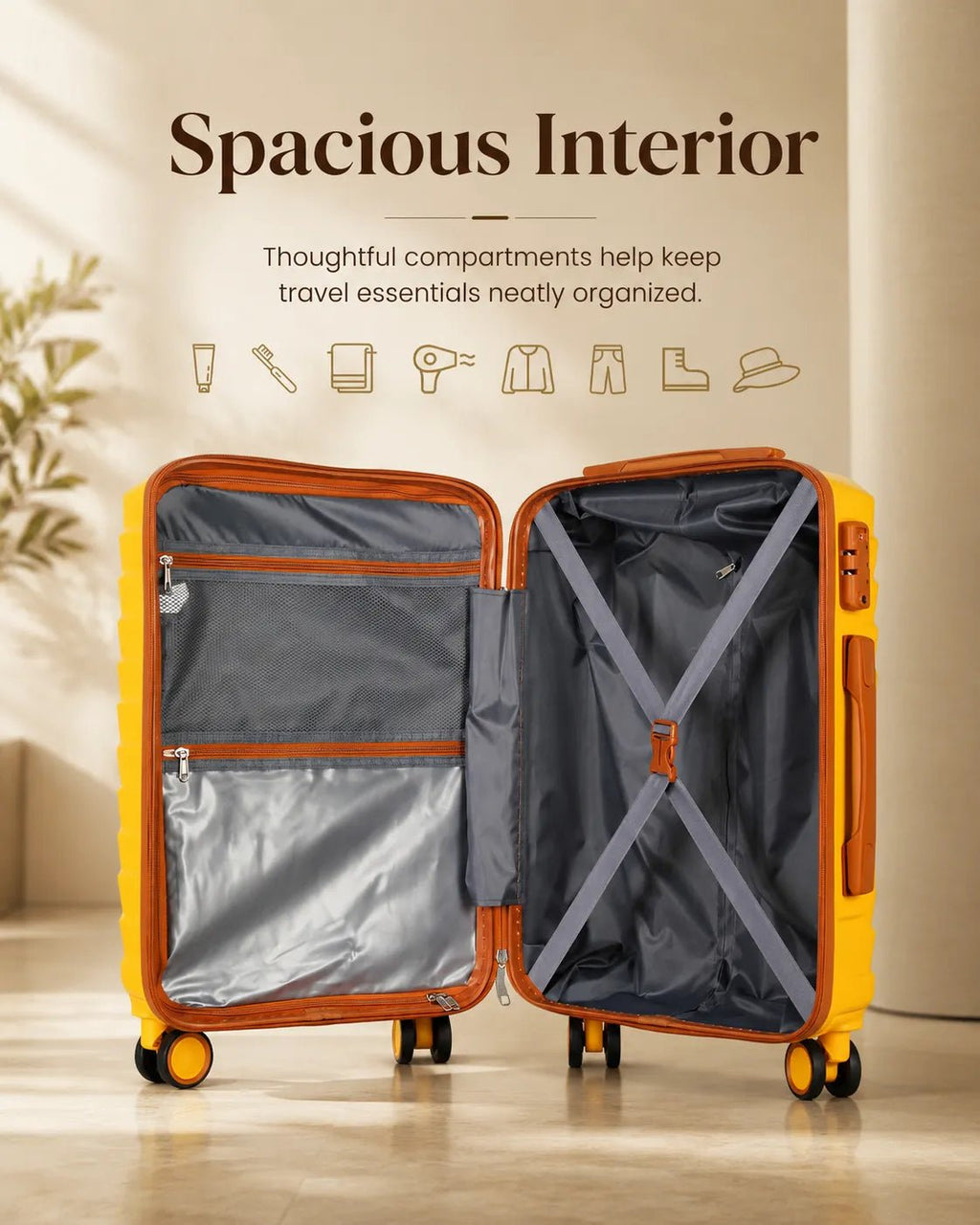 UUH 7 Piece Luggage Set Yellow Hardshell Suitcases - UUH OFFICIAL - Luggage Set - UUH OFFICIAL