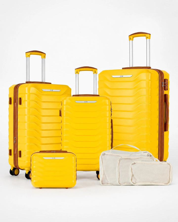 UUH 7 Piece Luggage Set Yellow Hardshell Suitcases - UUH OFFICIAL - Luggage Set - UUH OFFICIAL